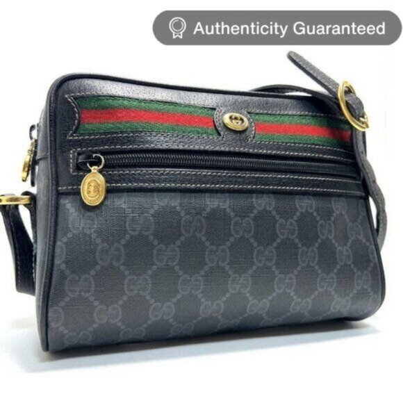 Gucci Handbags - Authentic Gucci GG Vintage Ophidia Sherry Line Crossbody Bag Leather Black Purse